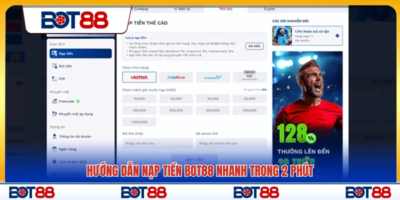 Cách nạp tiền Bot88 nhanh gọn chỉ 2 phút